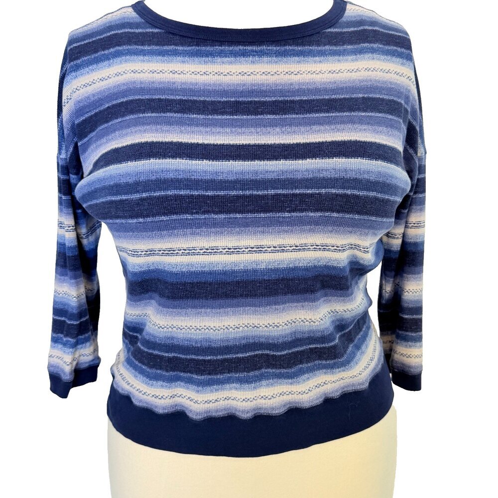 Lauren Ralph Lauren Sweater Womens XL Blue Stripe Fair Isle 3/4 Dolman Sleeve
